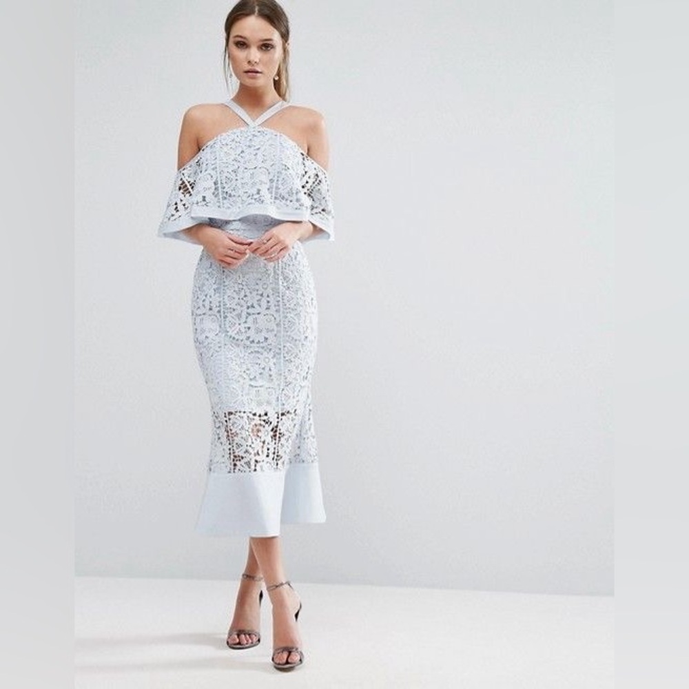 Jarlo London baby blue lace dress - tall US6/UK10T)